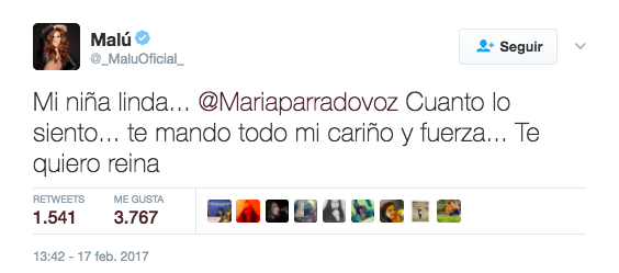 Tuit de Malú a María Parrado