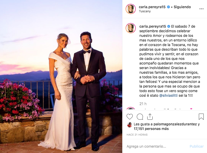 Carla Pereyra y Simeone boda Toscana. ¡Vivan los novios!