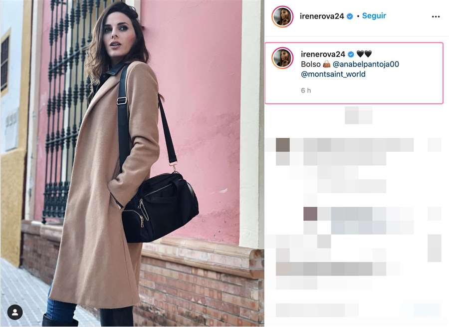 Irene Rosales promociona el bolso de Anabel Pantoja en Instagram