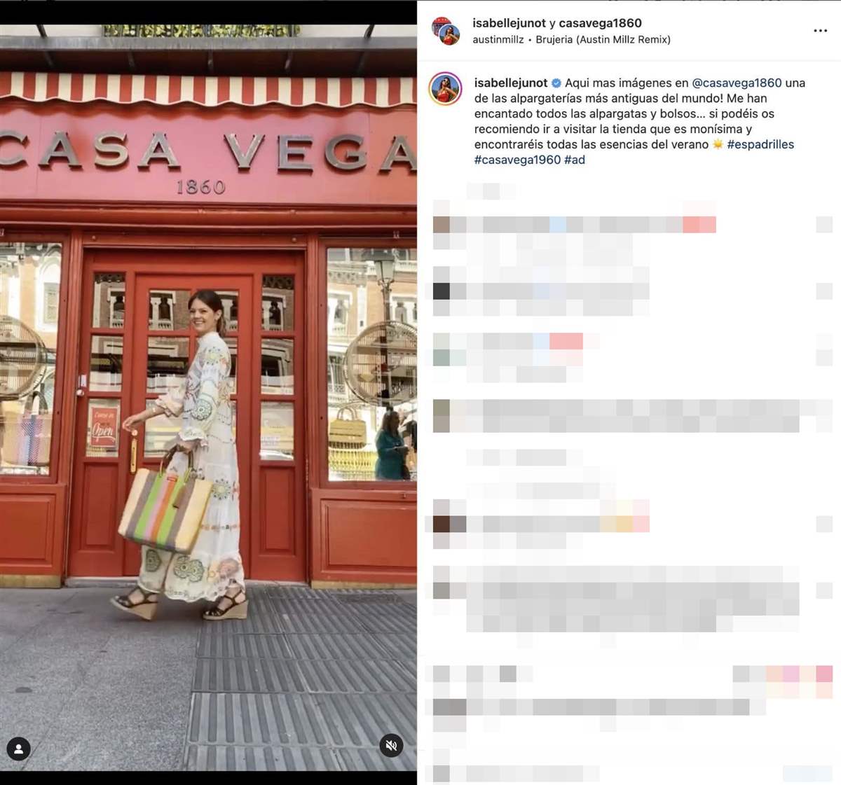 Isabelle Junot con cuñas de esparto y vestido boho