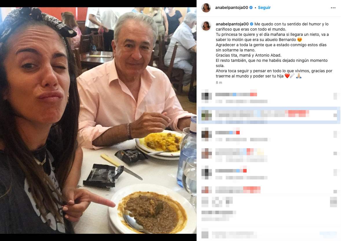 Anabel Pantoja se despide de su padre en Instagram