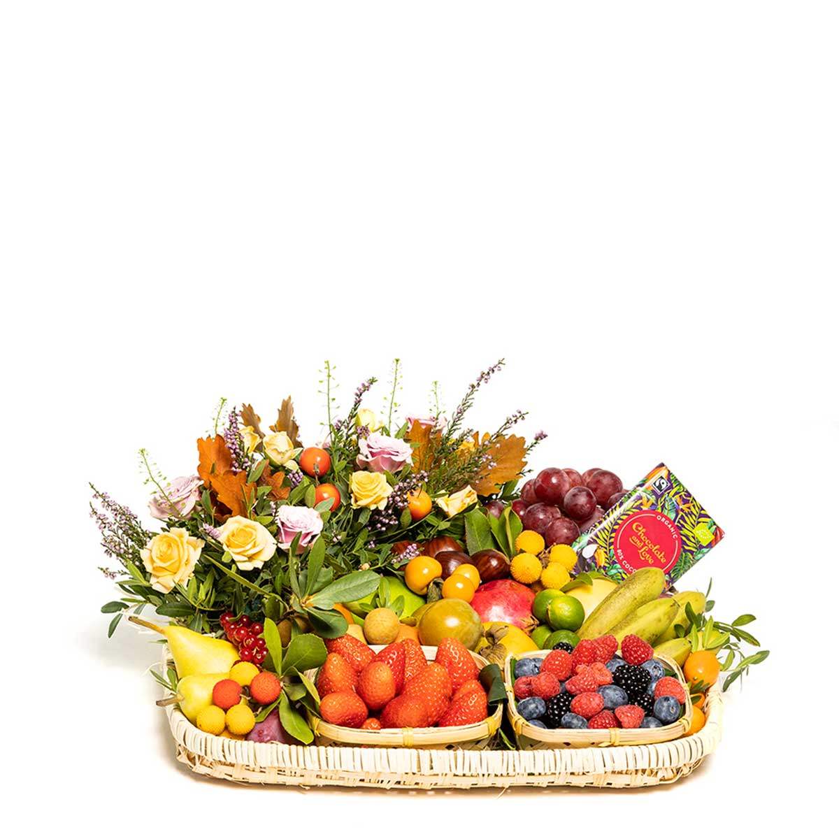 Cesta de fruta con flores