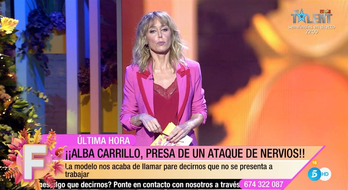 Emma García en 'Fiesta' muy preocupada por el 'bajón' que ha sufrido Alba Carrillo