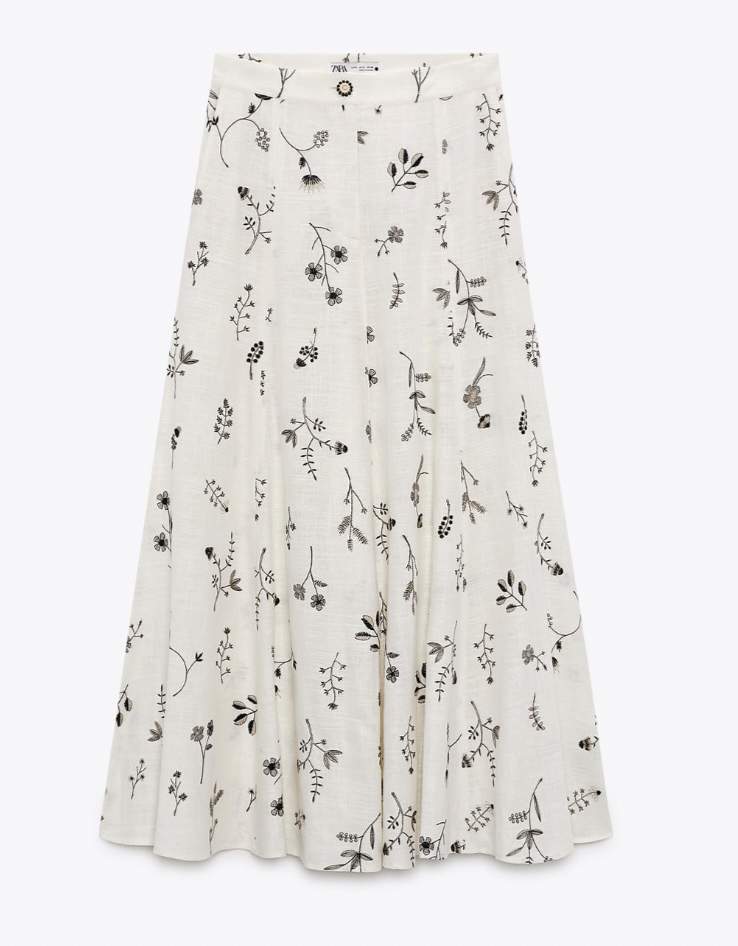 Falda de lino bordada de Zara
