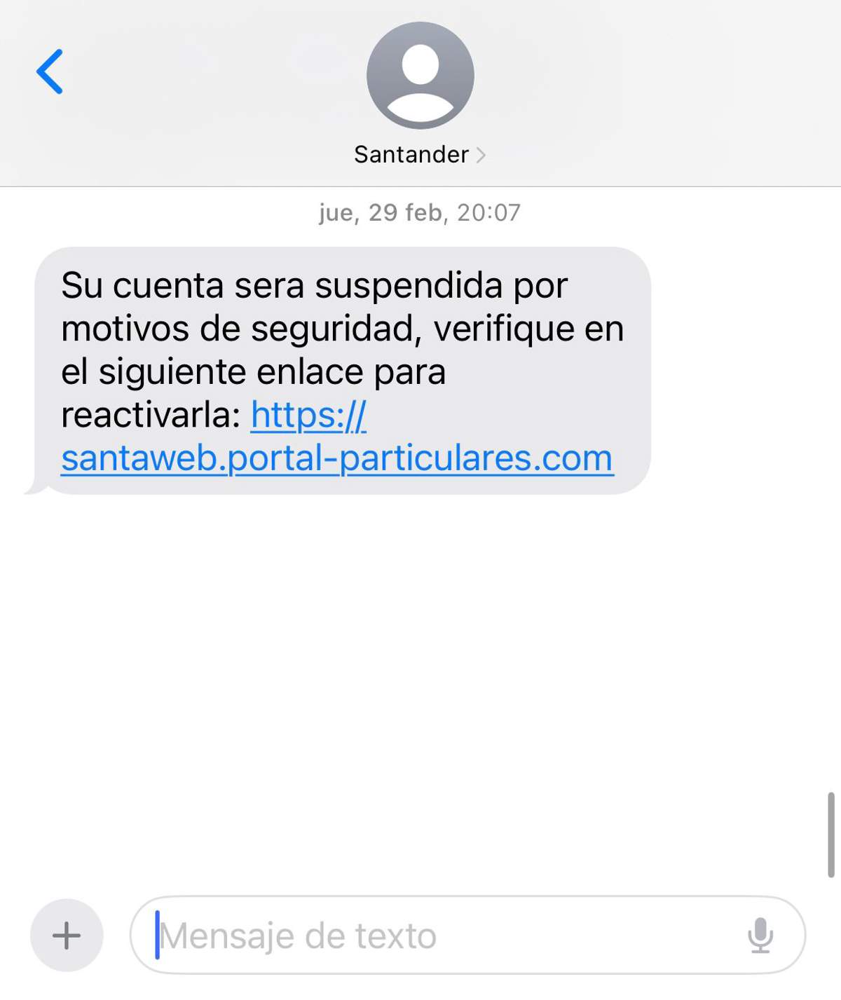 Captura de SMS estafa