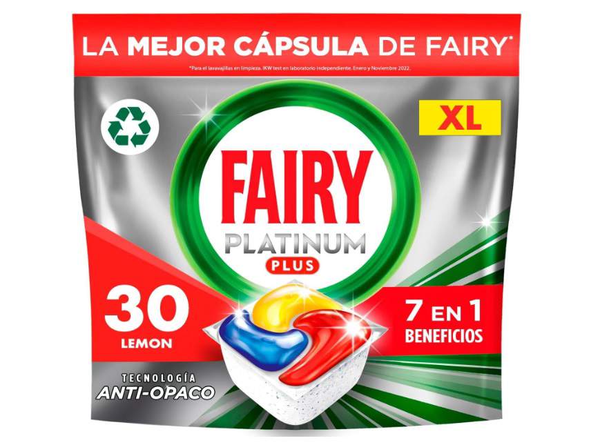 Fairy Platinum Plus Cápsulas De Lavavajillas Todo En Uno Limón, 30 Cápsulas