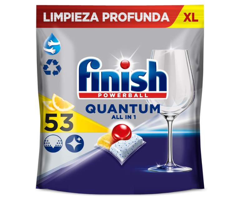 Finish Powerball Quantum All in 1 Pastillas para el lavavajillas Limón, 53 pastillas