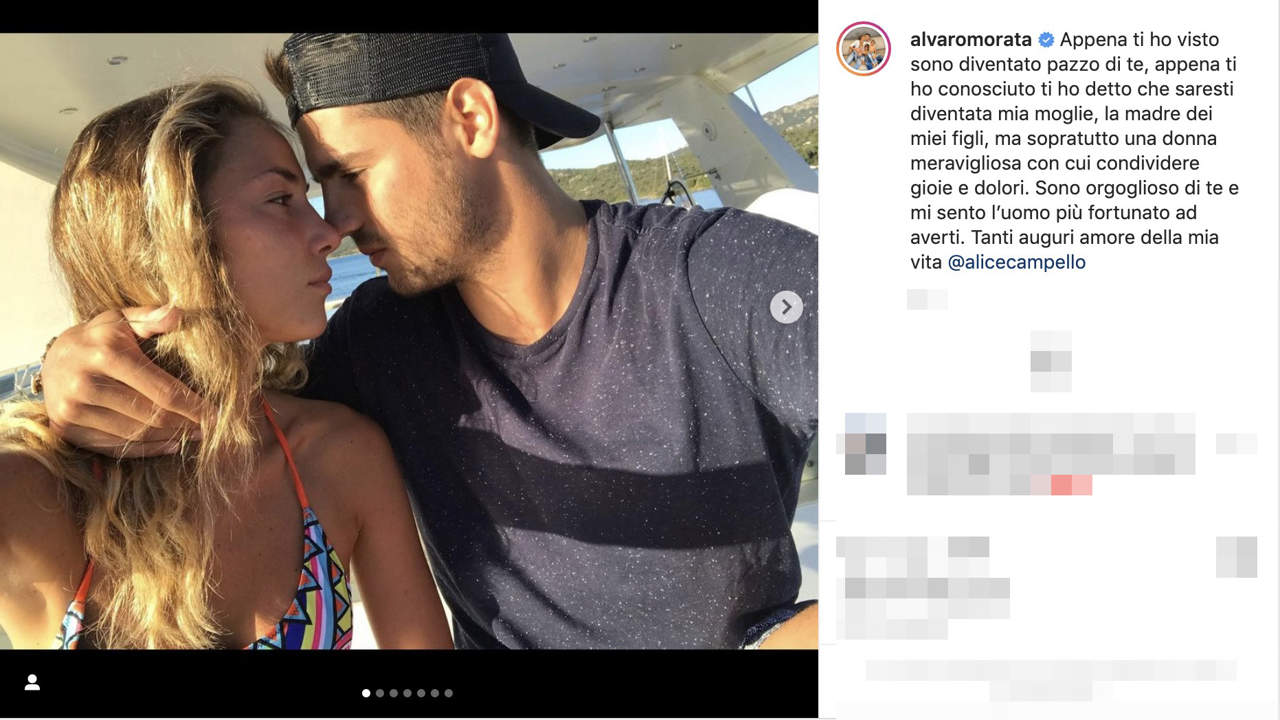 Alvaro Morata se pone muy romántico con Alice Campello