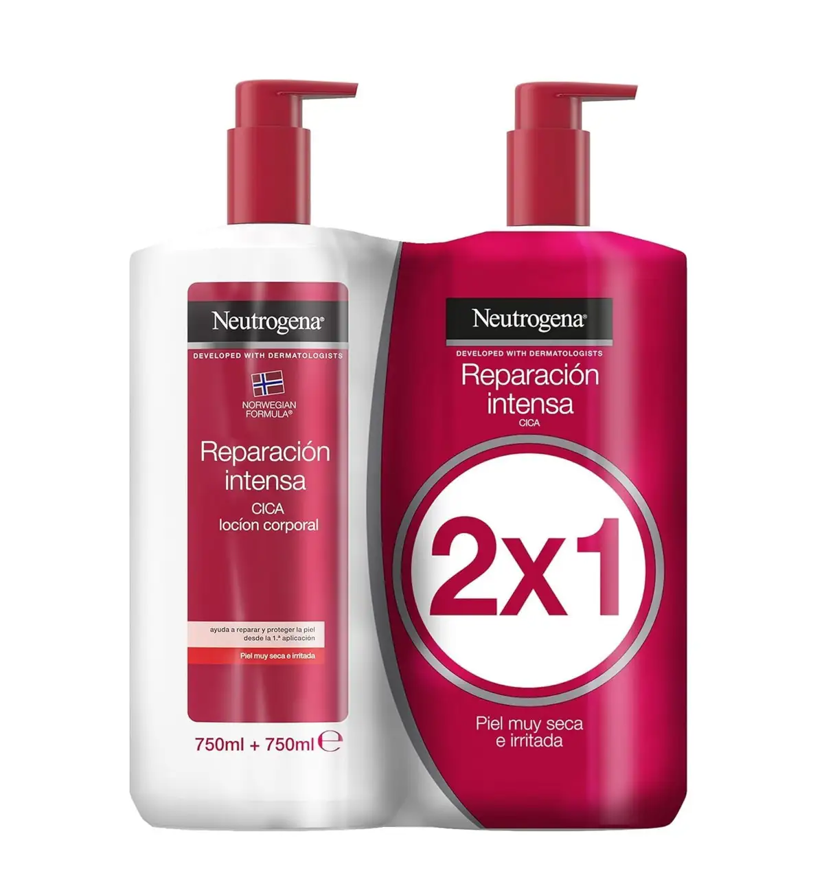  Neutrogena Fórmula Noruega Reparación intensa Loción CICA (pack de 2 x 750 ml)