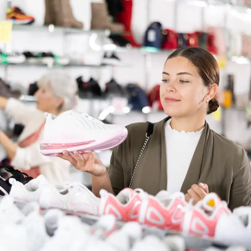 Mujer en tienda de zapatillas