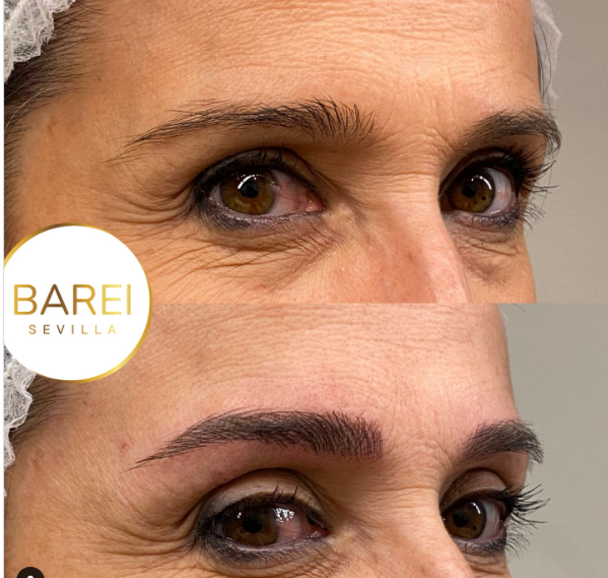 El antes y después de un procedimiento de microblading.