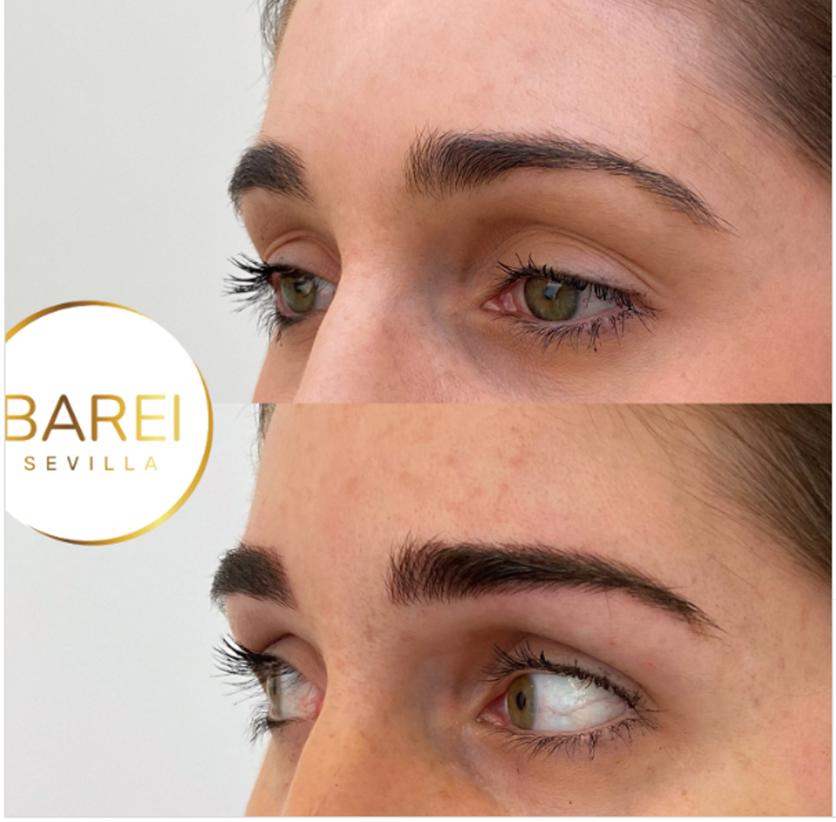 El antes y después de un procedimiento de microblading.