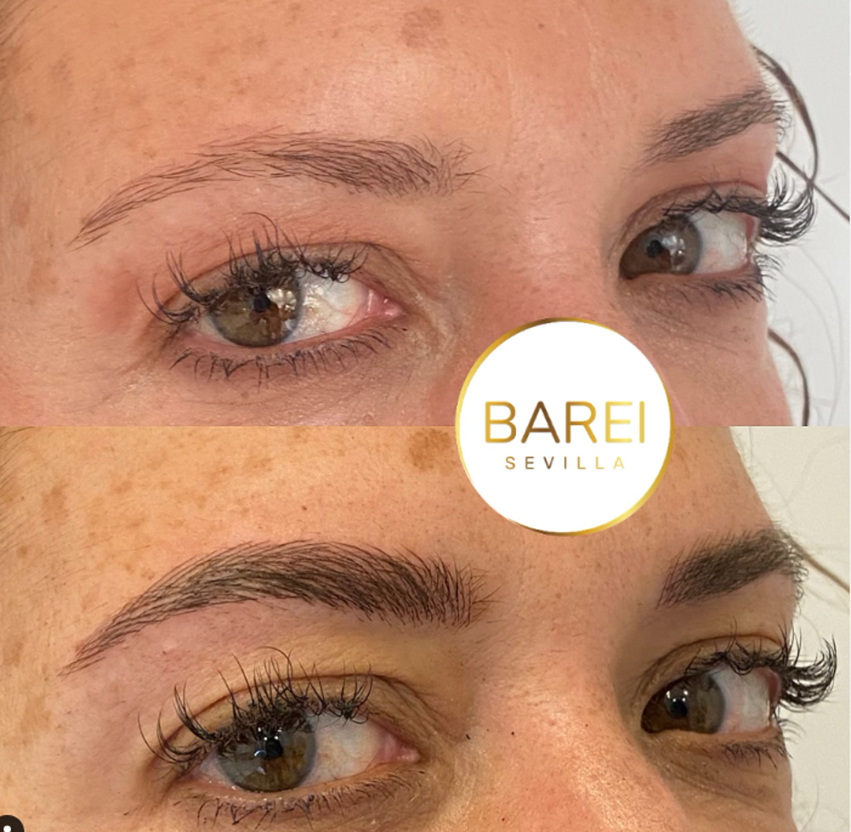 El antes y el después de un procedimiento de microblading.