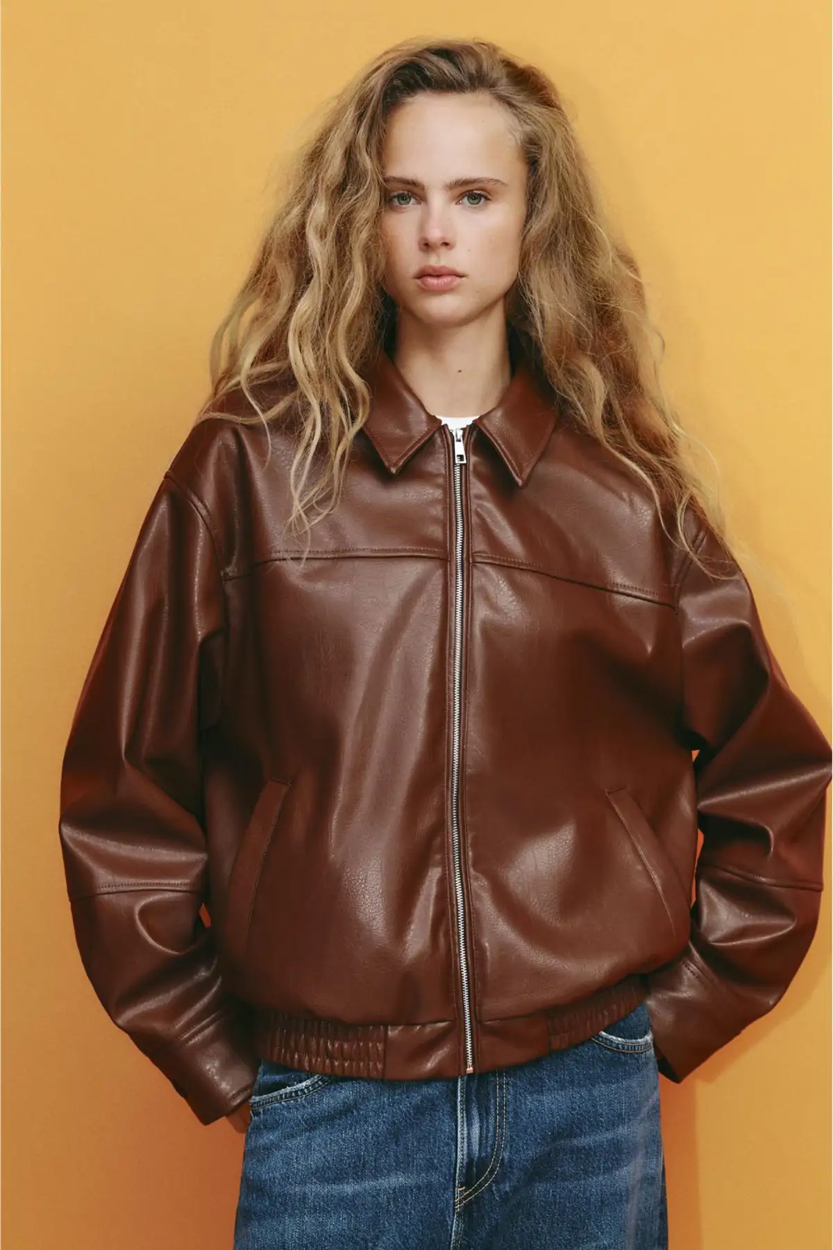 LEATHER EFFECT BOMBER JACKET