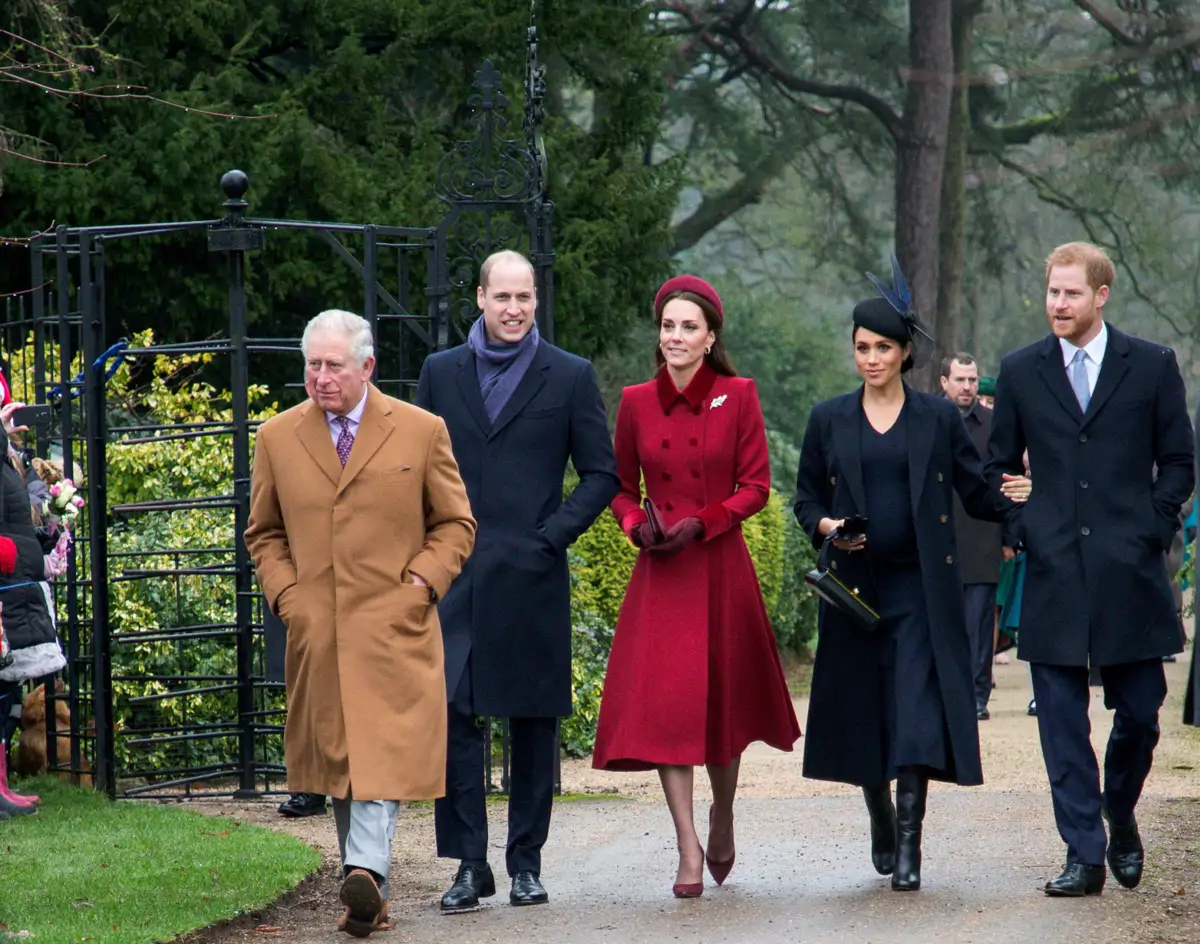 Carlos, Guillermo, Kate, Harry y Meghan