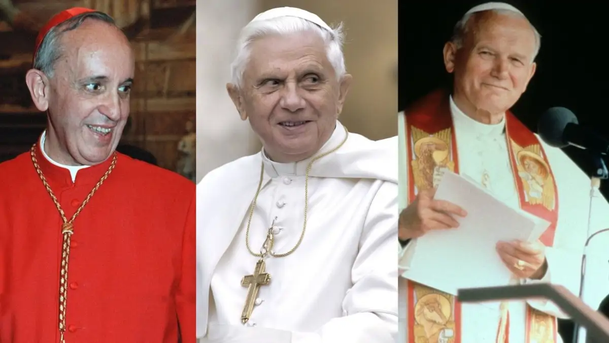 Papas Francisco I, Benedicto XVI y Juan Pablo II