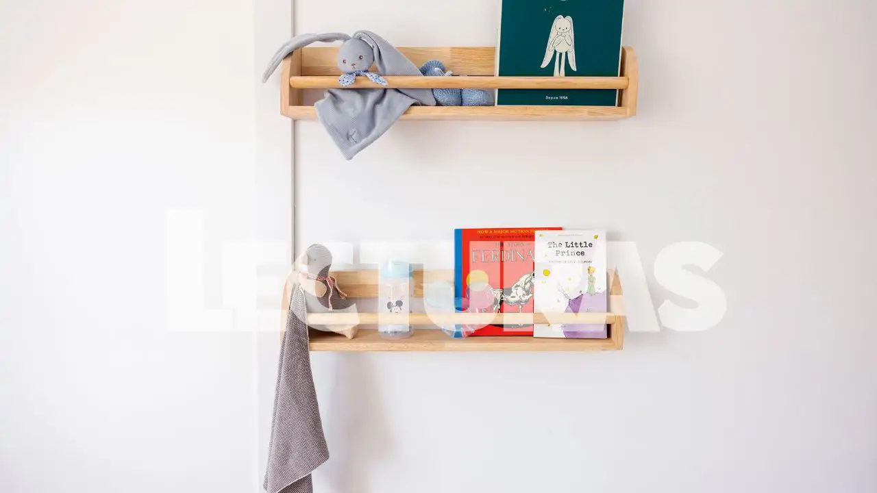 Estantes de madera y libros en inglés