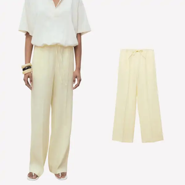 Pantalón recto lino con lazo