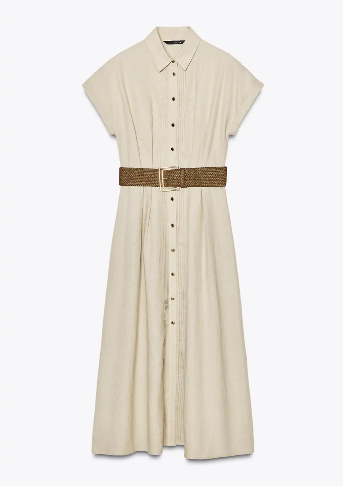 Vestido de lino con cinturón de Zara