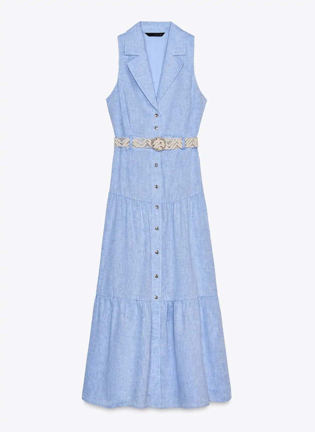 Vestido midi cinturón con lino