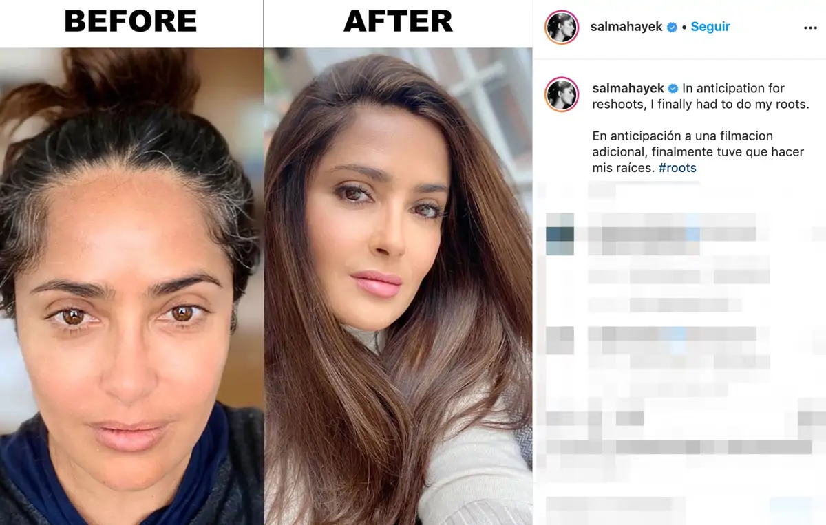 Salma Hayek enseña el antes y el después de teñirse