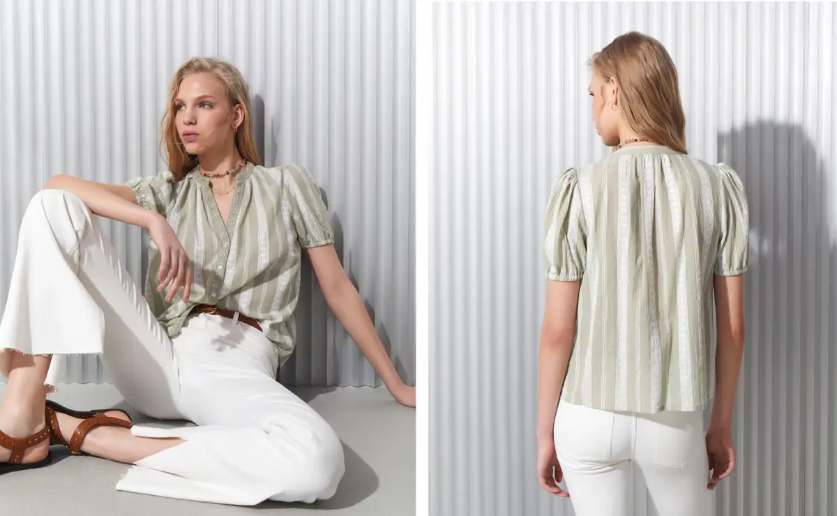 Easy Wear, blusa de mujer manga corta bordada