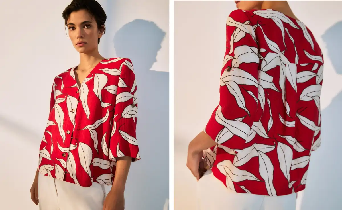Woman El Corte Inglés, blusa de mujer cuello pico manga corta
