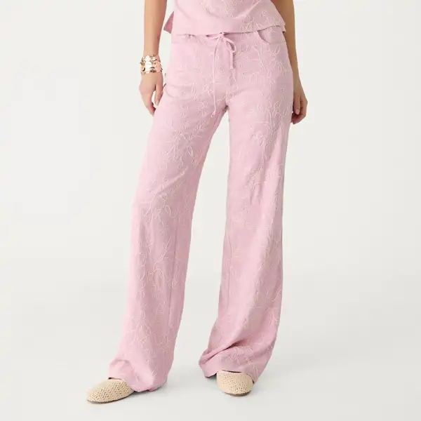 Pantalón straight bordados con lino