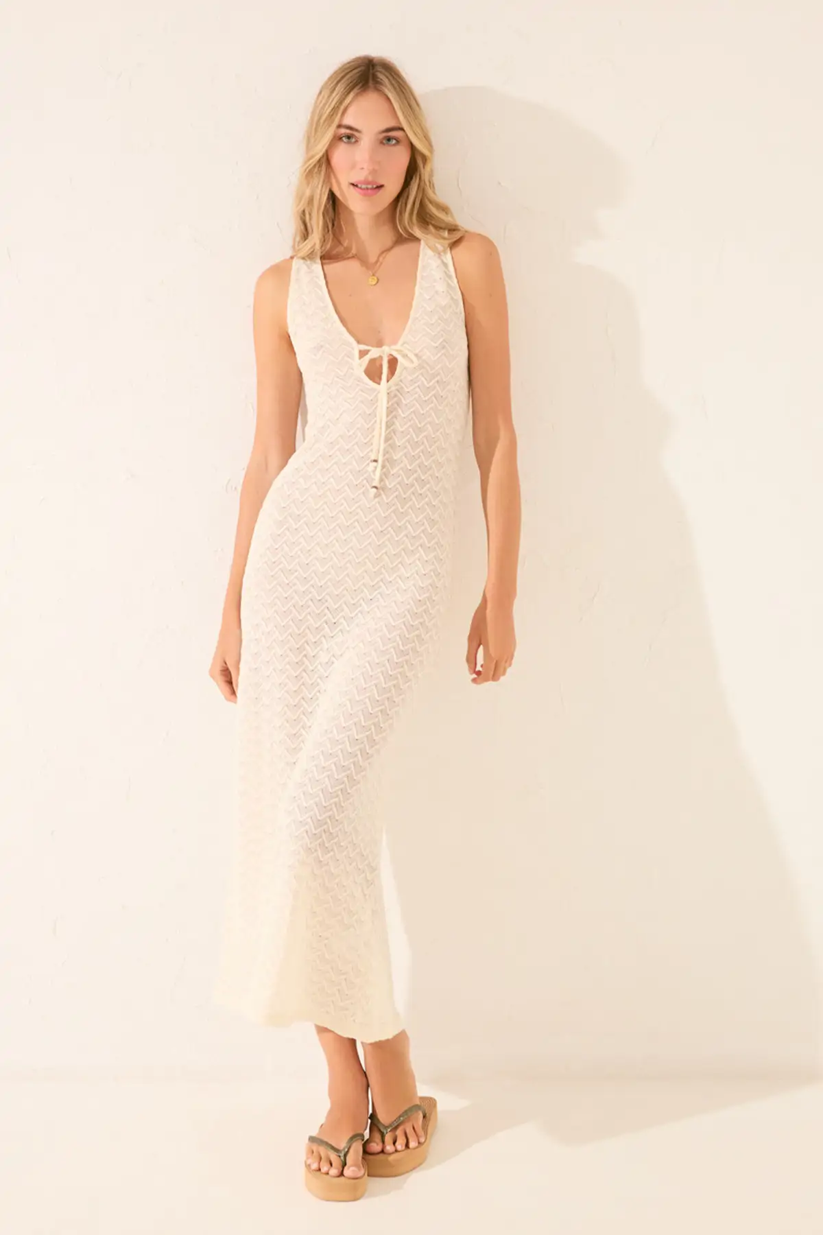 Vestido boho Women Secret largo crochet blanco