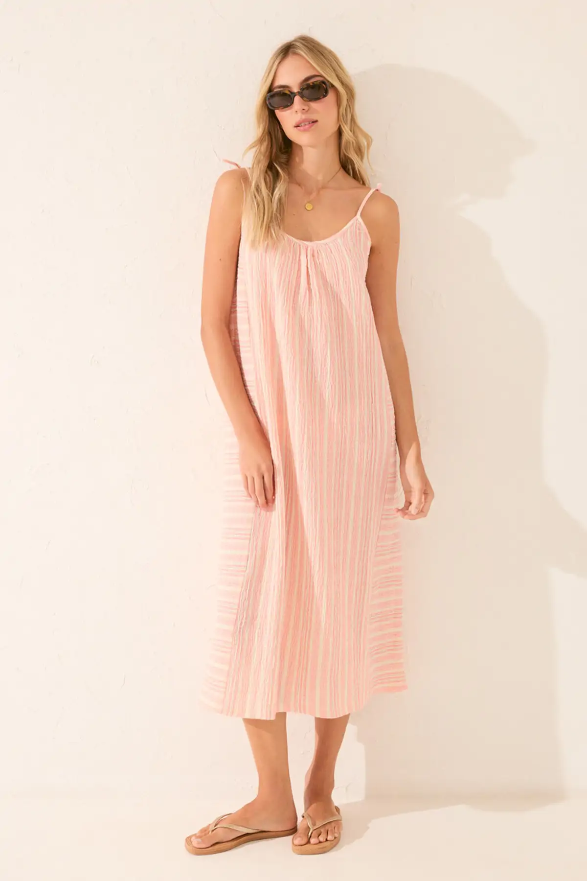 Vestido boho Women Secret largo raya tejida rosa