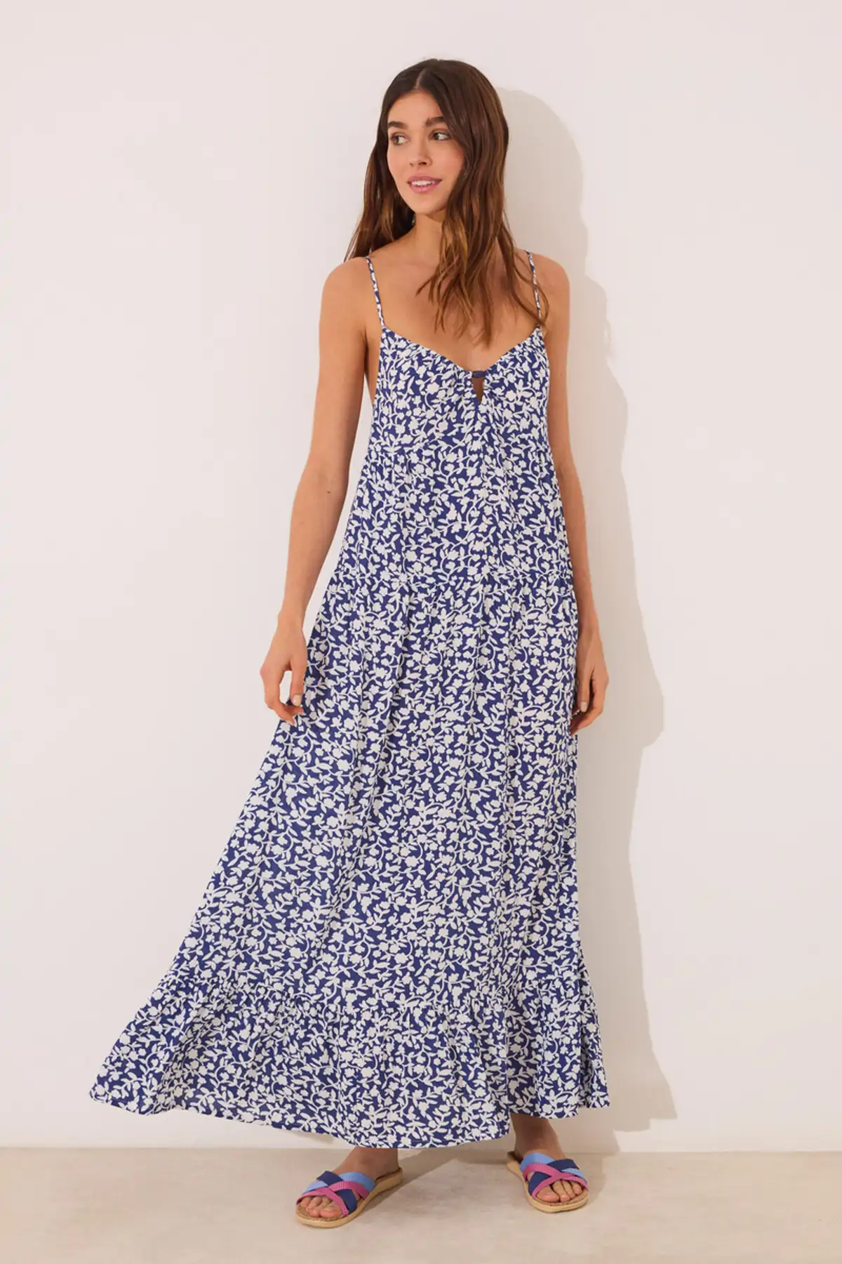 Vestido boho Women Secret largo tirantes print azul flores