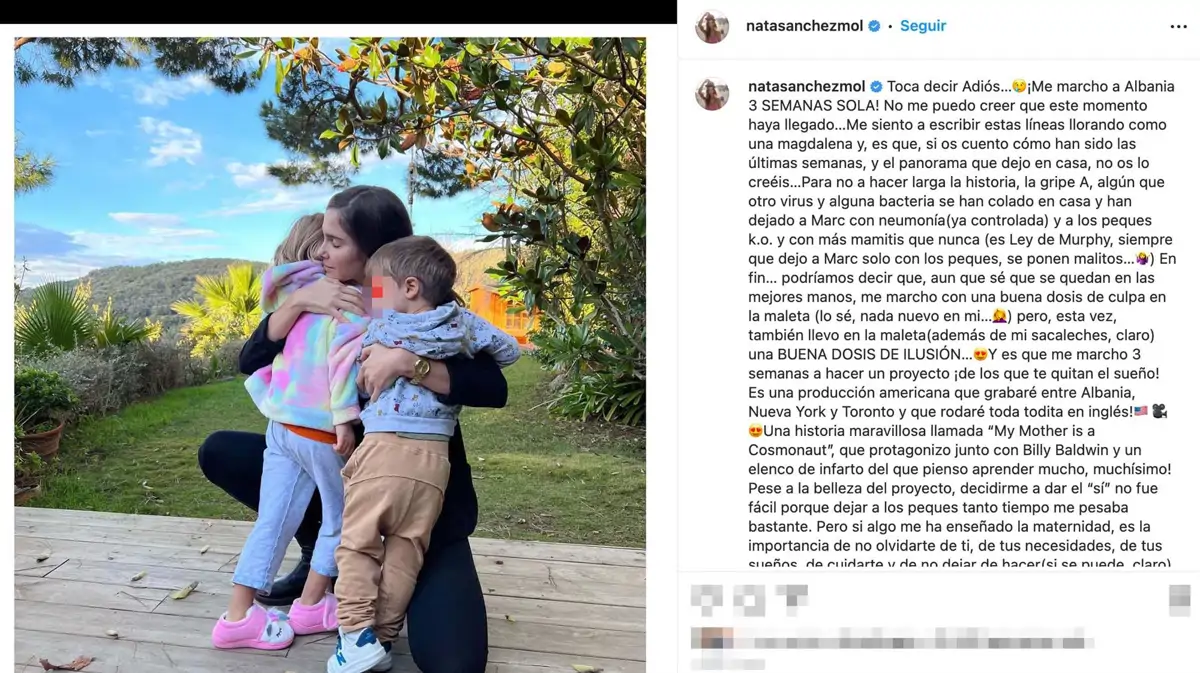 La emotiva despedida de Natalia Sánchez de sus dos hijos ante su inminente viaje al extranjero
