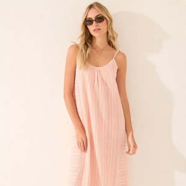 Vestido largo raya tejida rosa